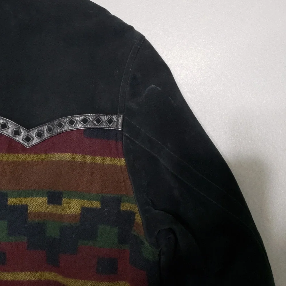 Cripple Creek Mens Jacket Large Suede‎ Leather Southwestern Aztec Sherpa VTG